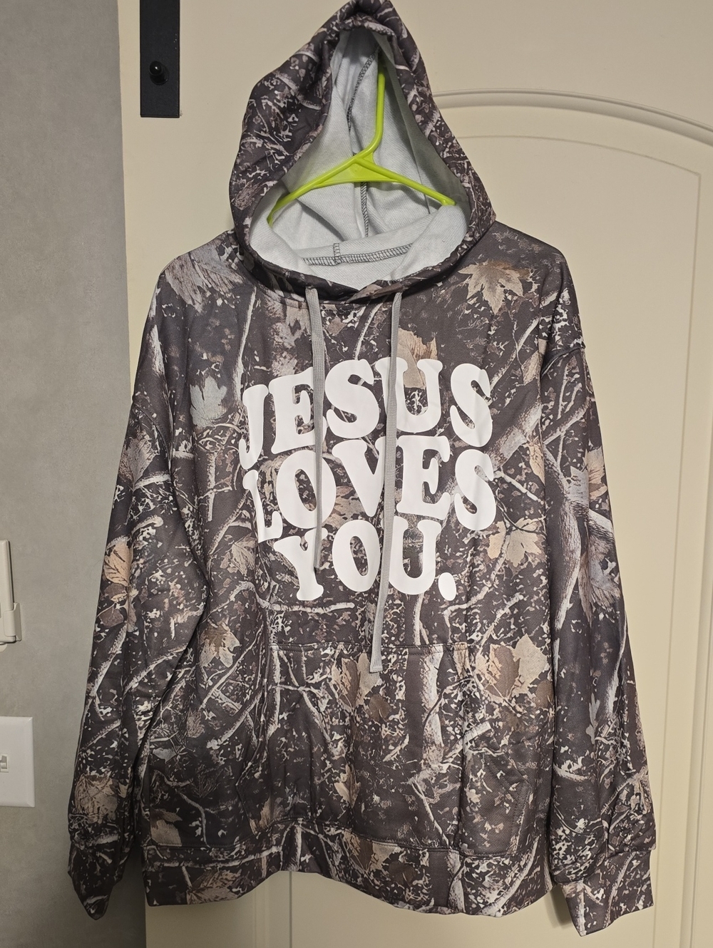Gray Camo 'Jesus Loves You' Hooded Sweater